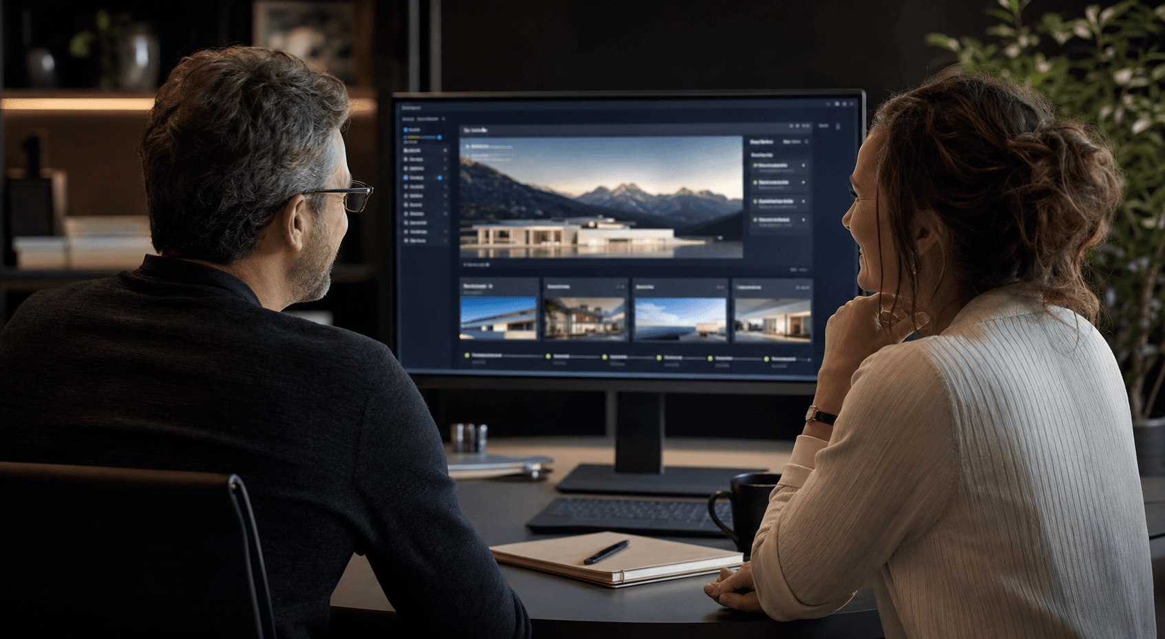 Business owner and web manager reviewing a frontend preview together